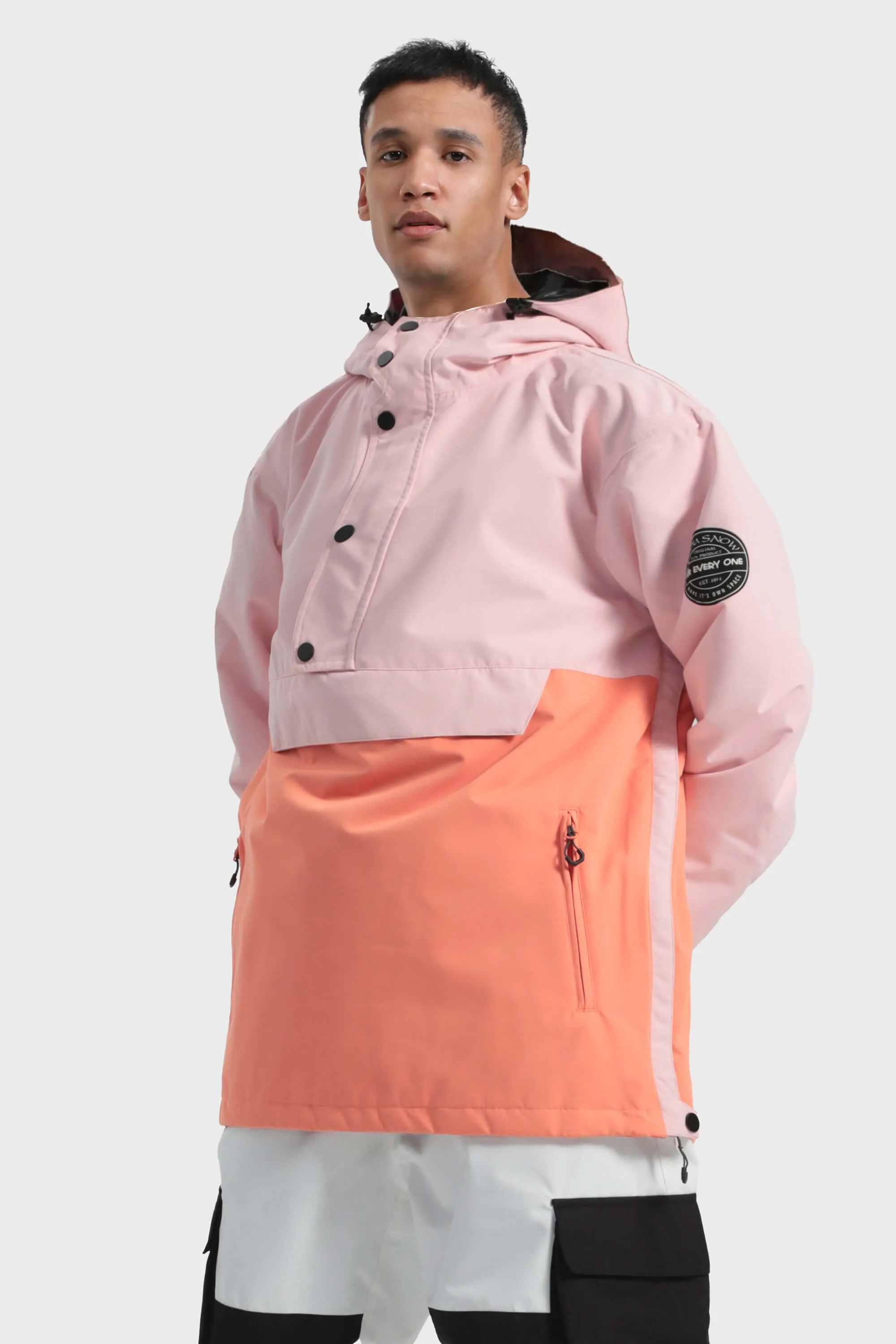 Men's Tie-Dye Loose-Fit Multi-Snap Closure Waterproof Snow Anorak