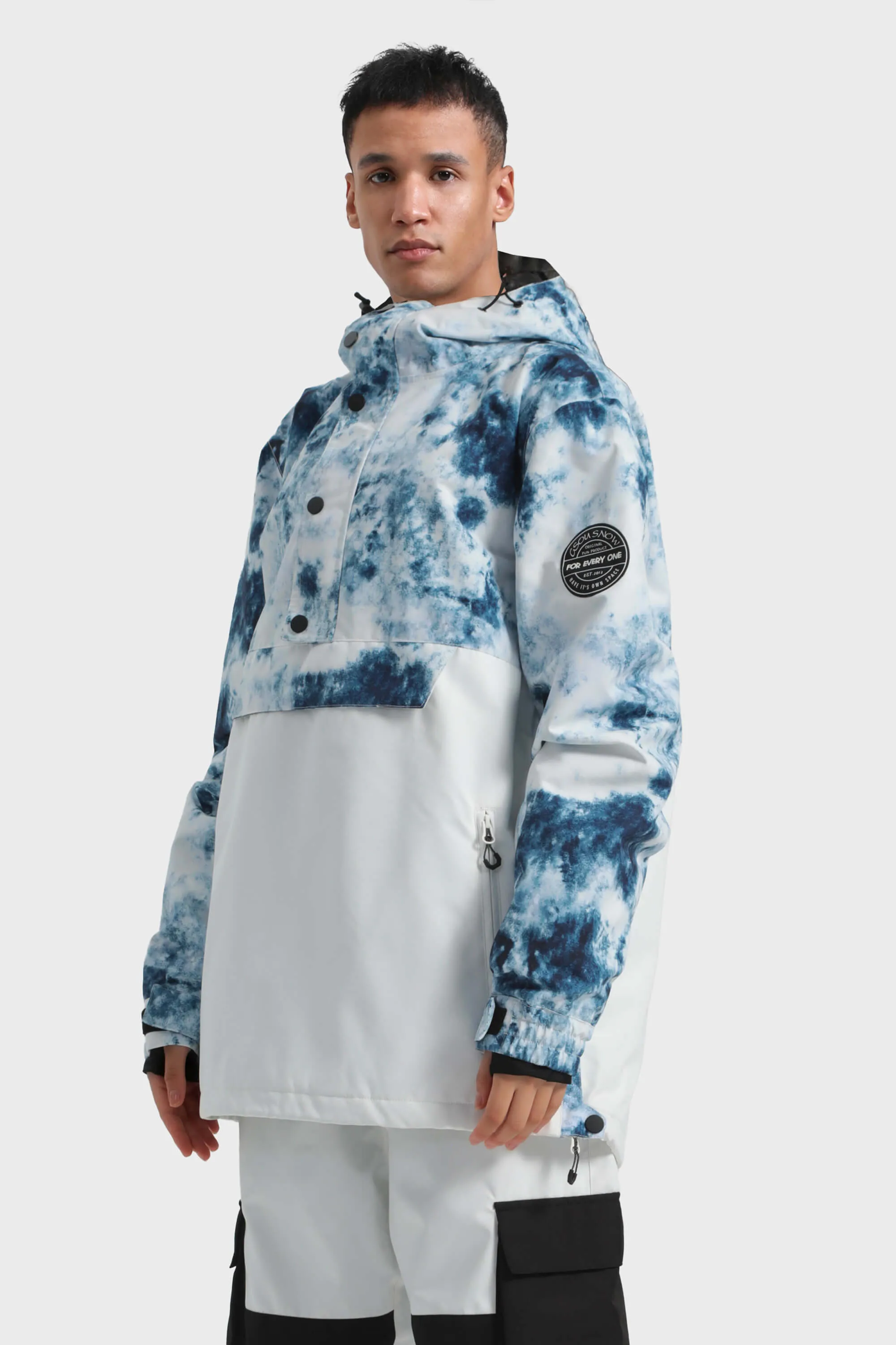 Men's Tie-Dye Loose-Fit Multi-Snap Closure Waterproof Snow Anorak