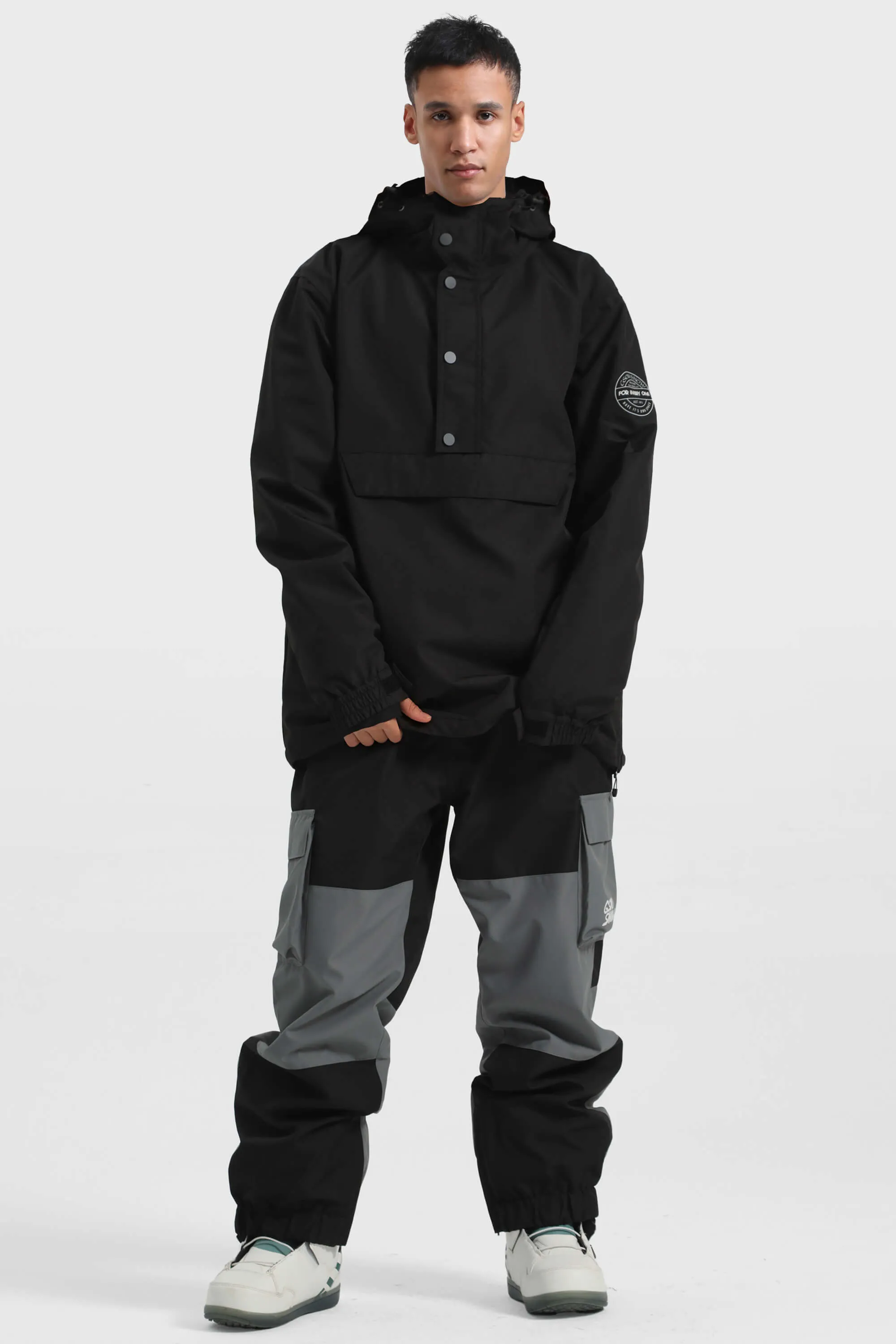 Men's Tie-Dye Loose-Fit Multi-Snap Closure Waterproof Snow Anorak