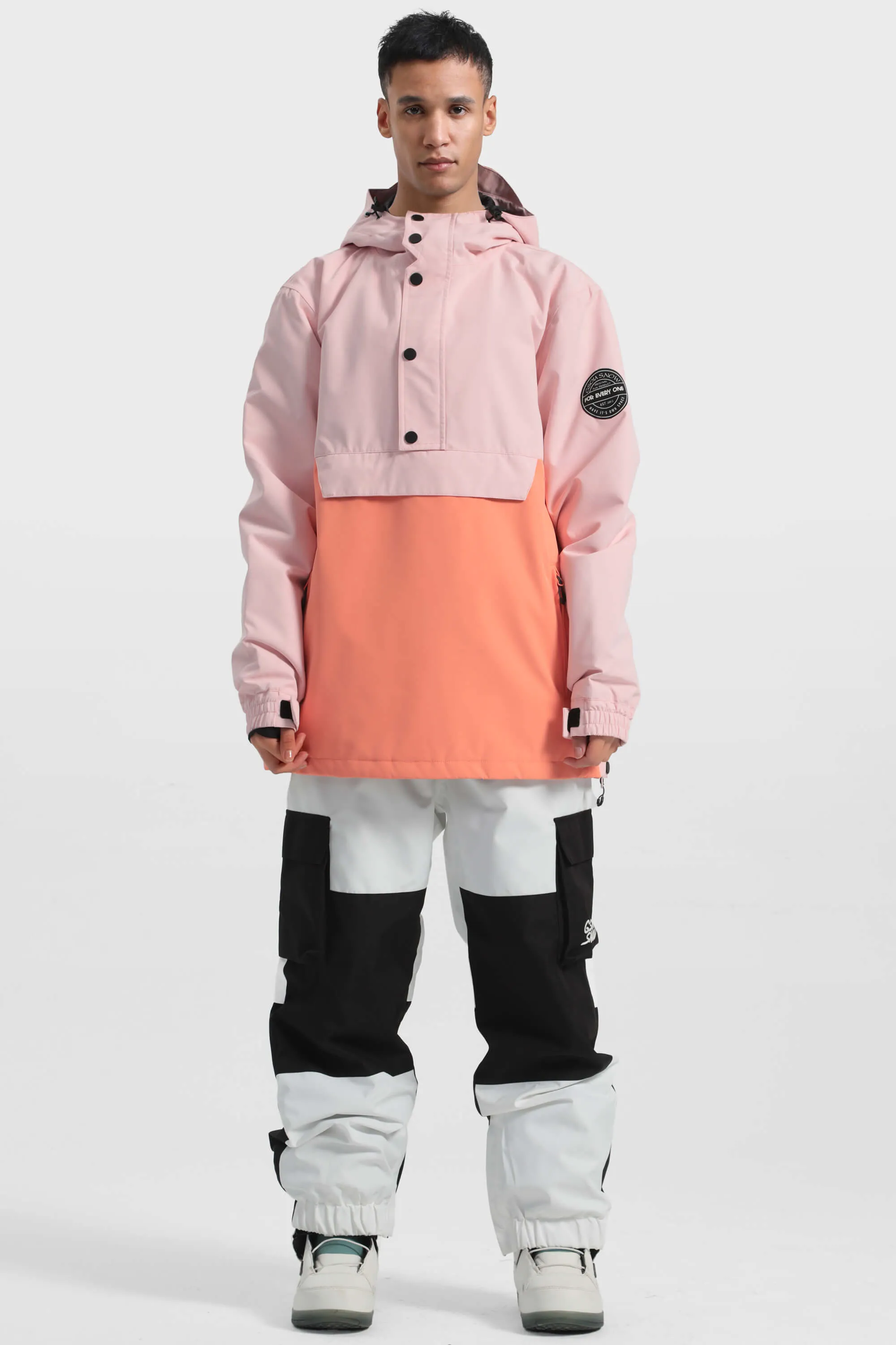 Men's Tie-Dye Loose-Fit Multi-Snap Closure Waterproof Snow Anorak