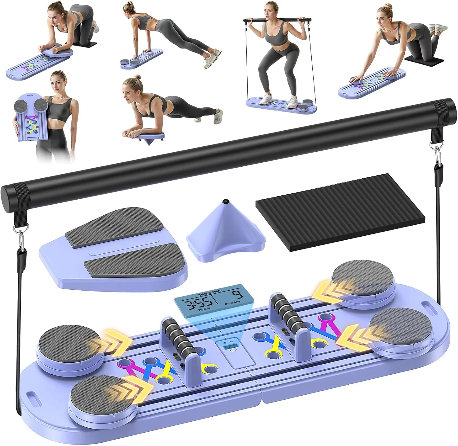 MOVOVA Pilates Board, 2025 Pilates Reformer Set, 7-in-1 Fitness Board & Pilates Equipment Set with Ab Workout Equipment, Multifunctional Foldable Abdominal Board for Home Workout Equipment