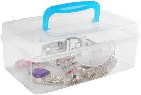 Multi Purpose Clear Plastic Travel Storage Box with Blue Handle
