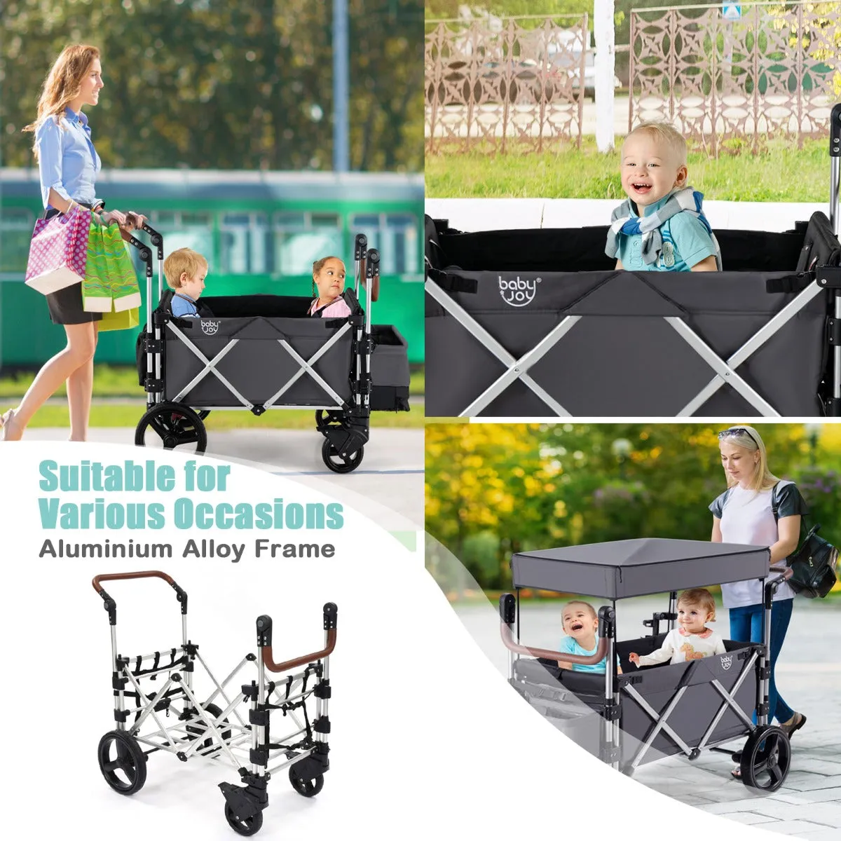 NNECW Adjustable Stroller Wagon with Ample Storage for Kids