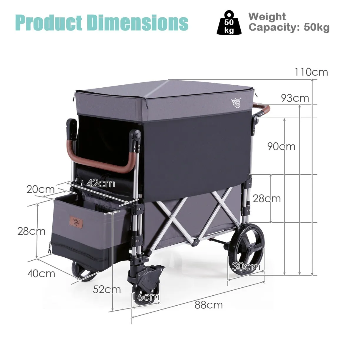 NNECW Adjustable Stroller Wagon with Ample Storage for Kids