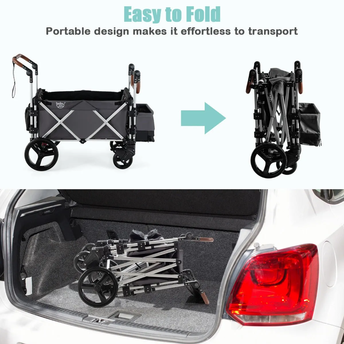 NNECW Adjustable Stroller Wagon with Ample Storage for Kids