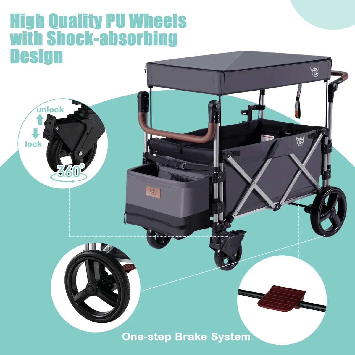 NNECW Adjustable Stroller Wagon with Ample Storage for Kids