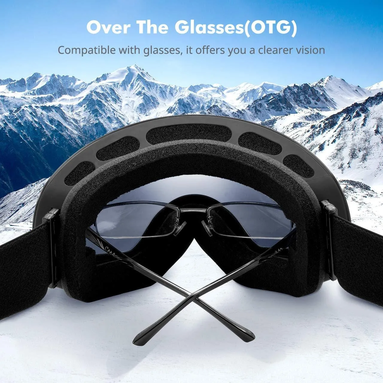 OMORC Ski Goggles,Large Spherical & Interchangeable Lens Ski Snow Goggles,Italy Imported Dual Layer Anti-fog Lenses,Two-way Ventilation System,UV Protection,OTG&Helmet Compatible for Men Women Skiing