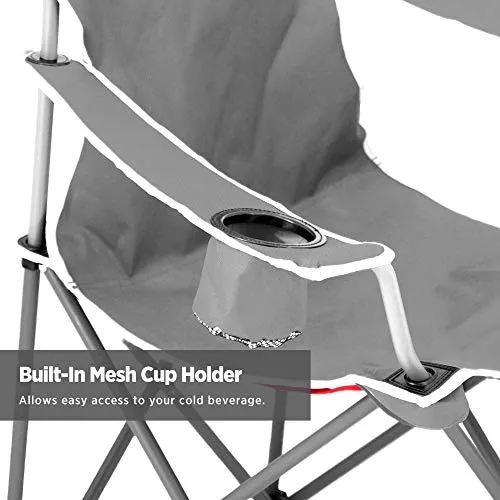 Outbound Camping Chair | Portable Foldable Wide Back Quad Chair with Cup Holder | Lightweight and Perfect for The Beach, Backpacking, and The Outdoors | Gray