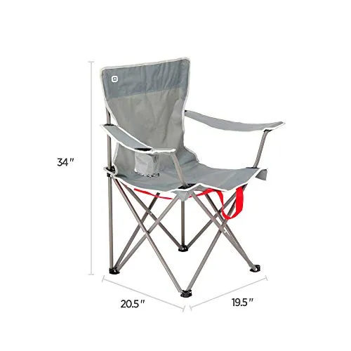 Outbound Camping Chair | Portable Foldable Wide Back Quad Chair with Cup Holder | Lightweight and Perfect for The Beach, Backpacking, and The Outdoors | Gray