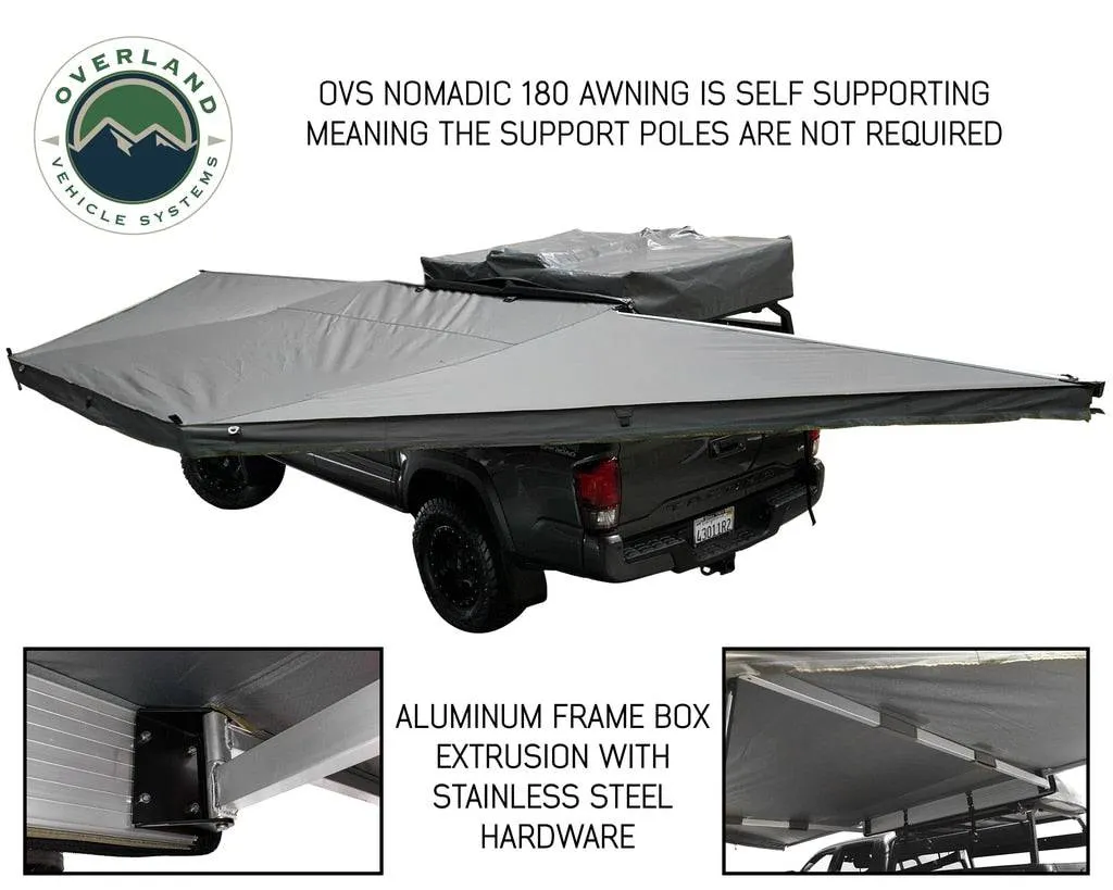 Overland Vehicle Systems Nomadic Awning 180 - Dark Gray Cover With Black Transit Cover & Brackets | Universal