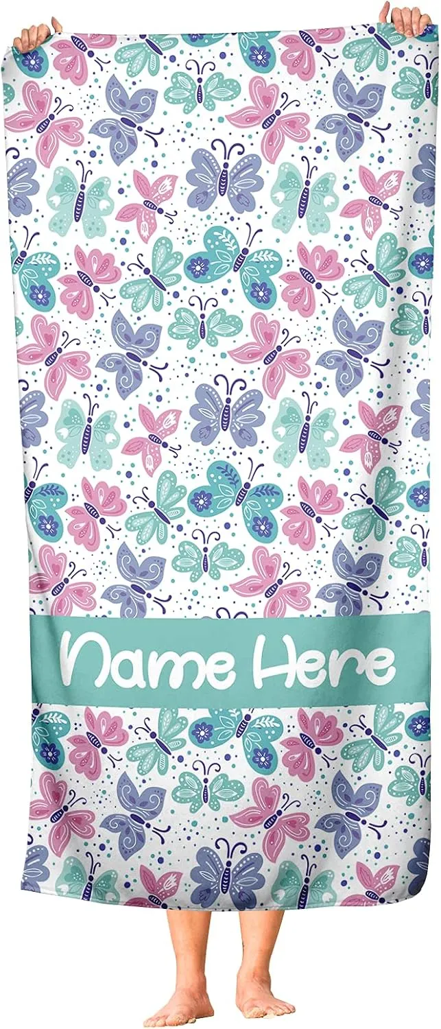 Personalized Butterfly Towel for Kids - Custom Travel Beach Pool and Bath Towels for Adults Toddler Baby Boys Girls Elsa (Beach Towel 35"x70")
