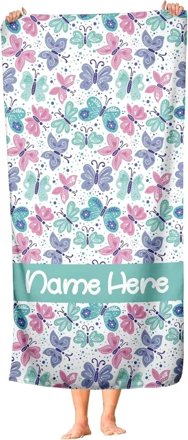 Personalized Butterfly Towel for Kids - Custom Travel Beach Pool and Bath Towels for Adults Toddler Baby Boys Girls Elsa (Beach Towel 35"x70")