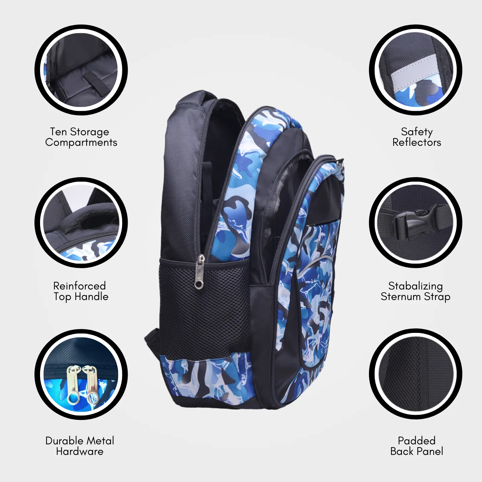 Shark Backpack with Laptop Compartment, Blue Backpack, Durable, Gives Back to a Great Cause, 18 Inches
