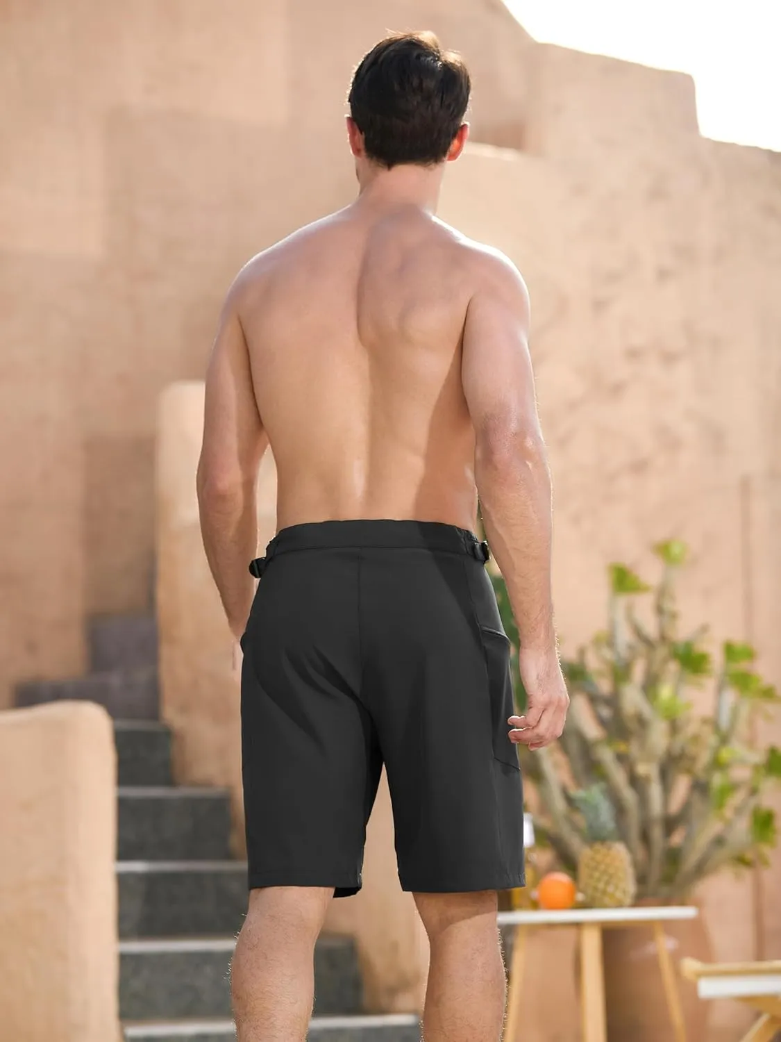 SILKWORLD Mens Swim Trunks Quick Dry 9" Board Shorts with Cargo Zip Pockets-No Liner