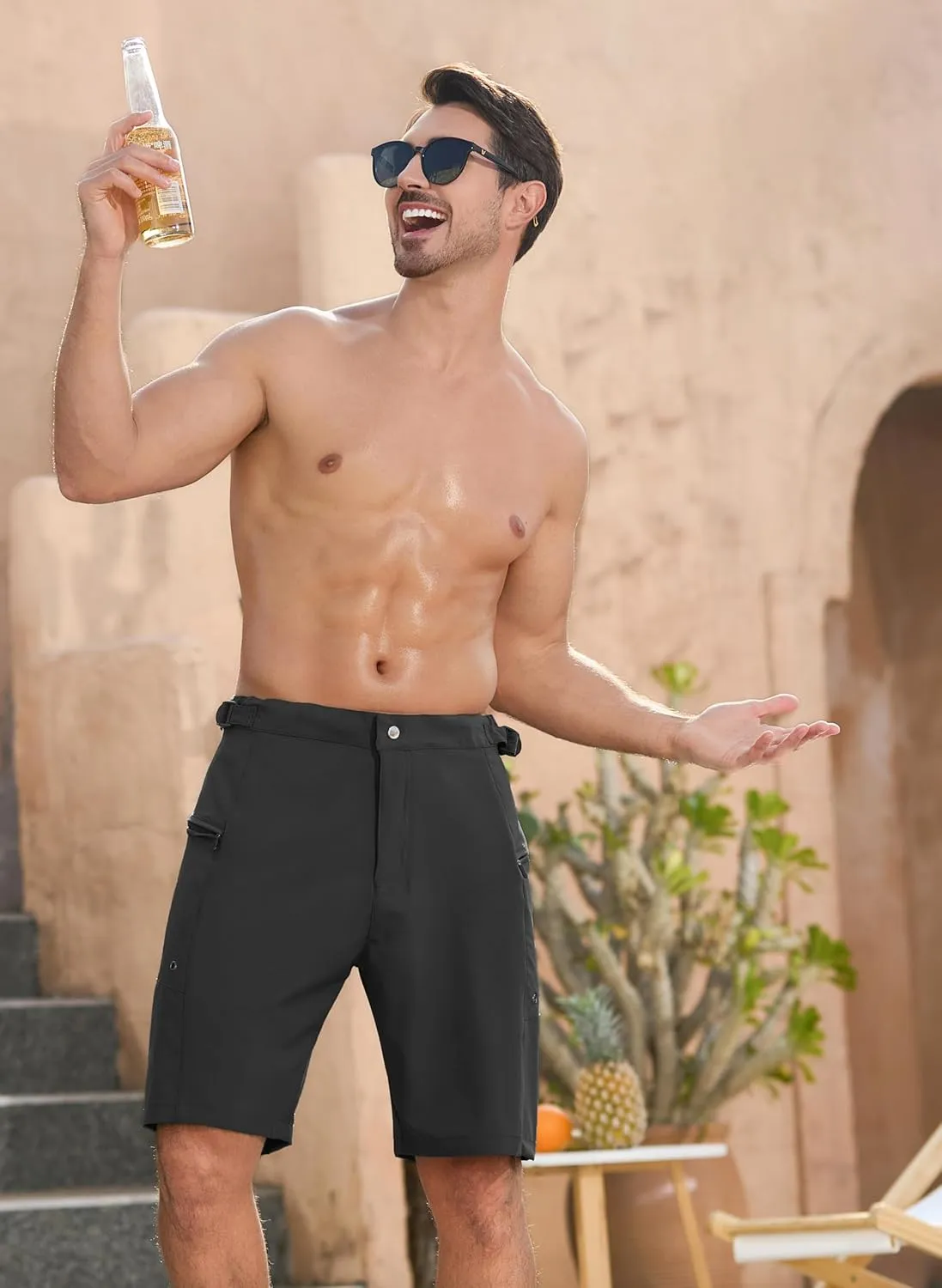 SILKWORLD Mens Swim Trunks Quick Dry 9" Board Shorts with Cargo Zip Pockets-No Liner