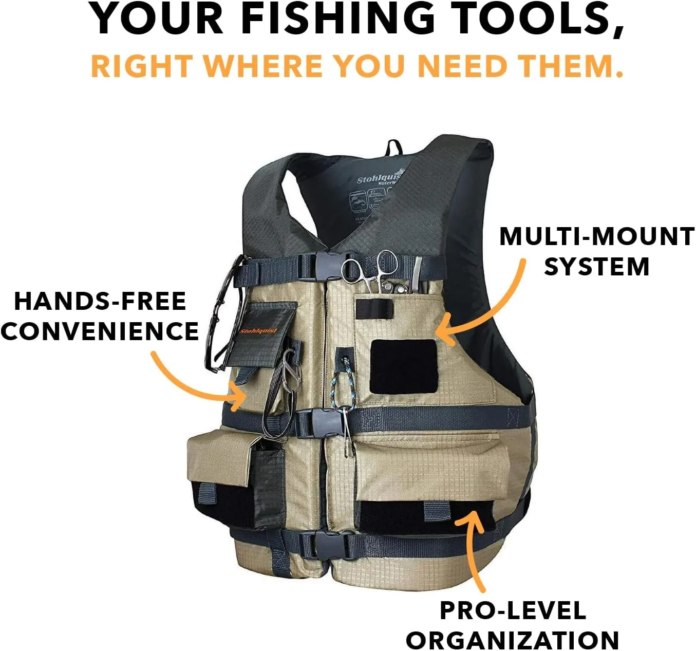 Stohlquist Spinner Fishing Life Jacket. USCG Approved PFD Life Vest. High Mobility, Comfortable Fit, Unisex.