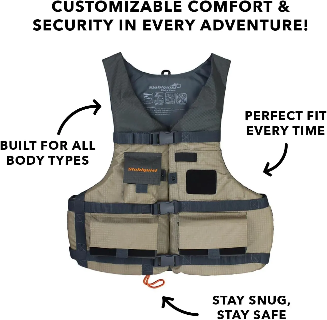 Stohlquist Spinner Fishing Life Jacket. USCG Approved PFD Life Vest. High Mobility, Comfortable Fit, Unisex.