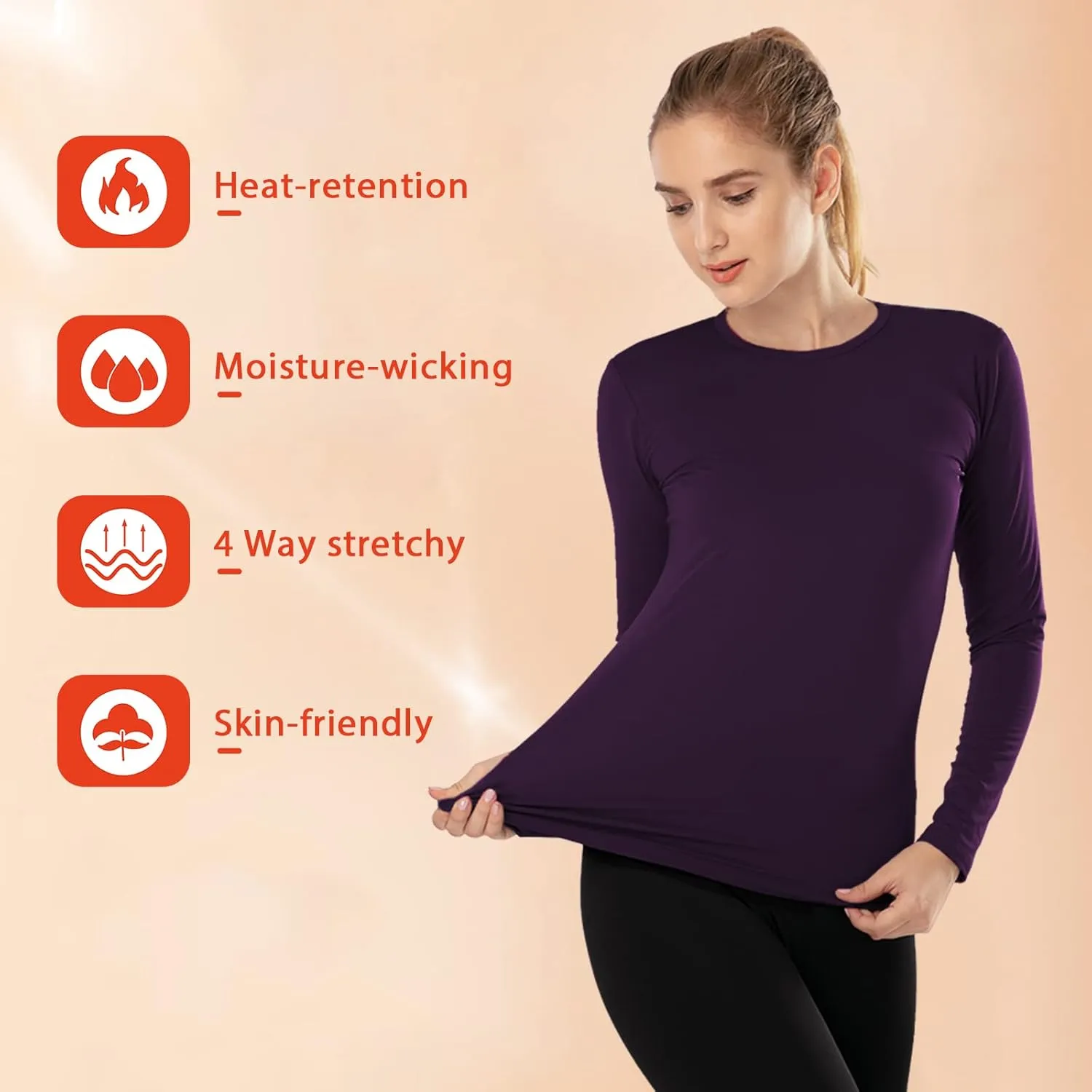 Subuteay Womens Thermal Tops Turtleneck Crew Neck Fleece Lined Shirt Long Sleeve Base Layer Undershirt