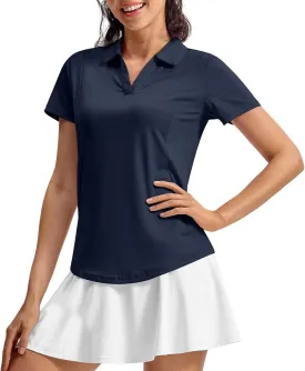 TBMPOY Women's Golf Polo Shirts Short Sleeve V-Neck Tennis Shirts Quick Dry UPF 50  Sun Protection Collared Shirt