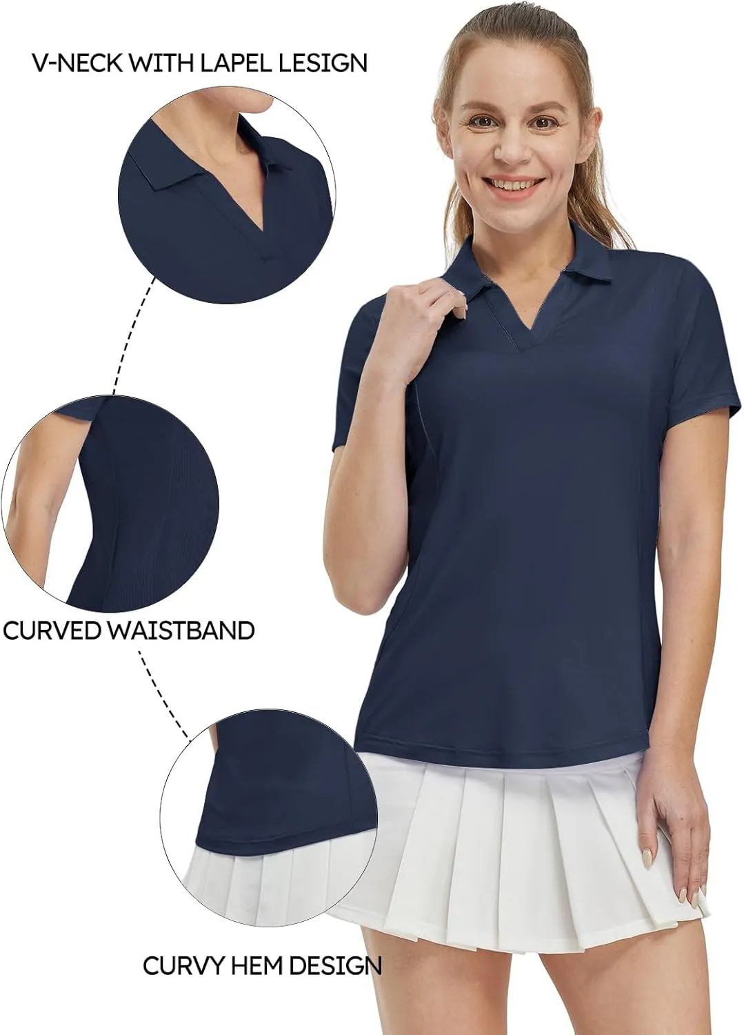 TBMPOY Women's Golf Polo Shirts Short Sleeve V-Neck Tennis Shirts Quick Dry UPF 50  Sun Protection Collared Shirt