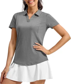 TBMPOY Women's Golf Polo Shirts Short Sleeve V-Neck Tennis Shirts Quick Dry UPF 50  Sun Protection Collared Shirt