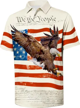 V VALANCH Mens American Falg Polo Shirts Short Sleeve Performance Patriotic Shirt Funny Golf Shirt
