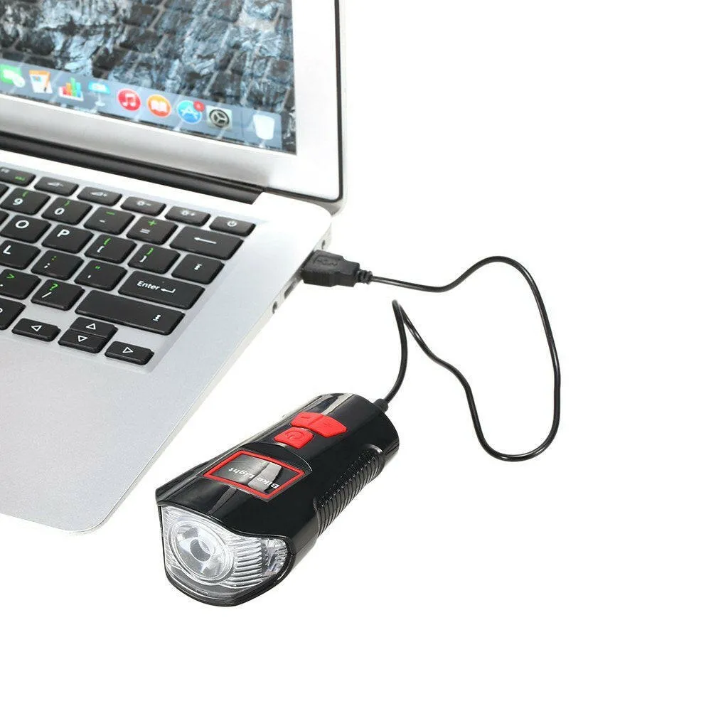 Waterproof Bicycle Headlight Rechargeable Cycling LED Front Light Bike Head Lamp With Loud Bell Warning Horn Light For MTB Road Bike