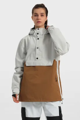 Women's Beige & Brown Loose-Fit Multi-Snap Closure Waterproof Snow Anorak