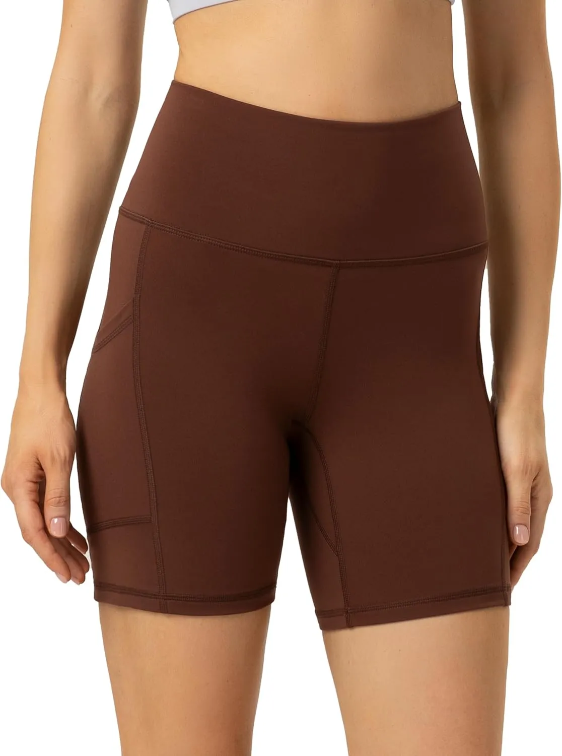 YUNOGA Womens High Waist Biker Shorts with Pockets 6"/8" Yoga Shorts Gym Workout Running Spandex Shorts