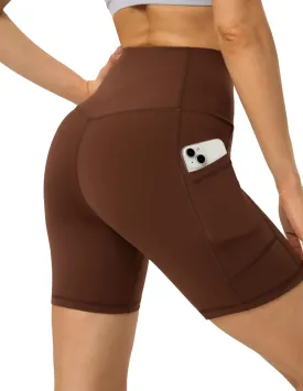 YUNOGA Womens High Waist Biker Shorts with Pockets 6"/8" Yoga Shorts Gym Workout Running Spandex Shorts