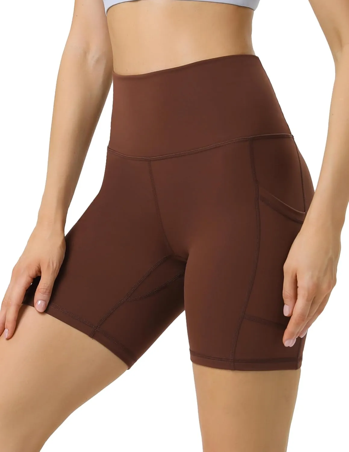 YUNOGA Womens High Waist Biker Shorts with Pockets 6"/8" Yoga Shorts Gym Workout Running Spandex Shorts