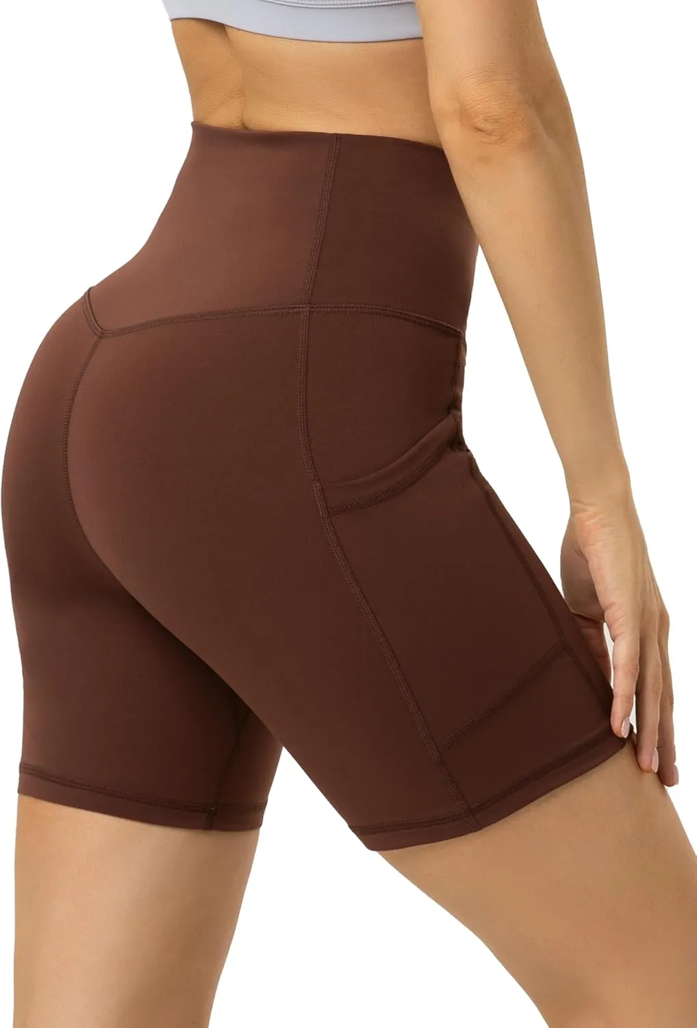 YUNOGA Womens High Waist Biker Shorts with Pockets 6"/8" Yoga Shorts Gym Workout Running Spandex Shorts